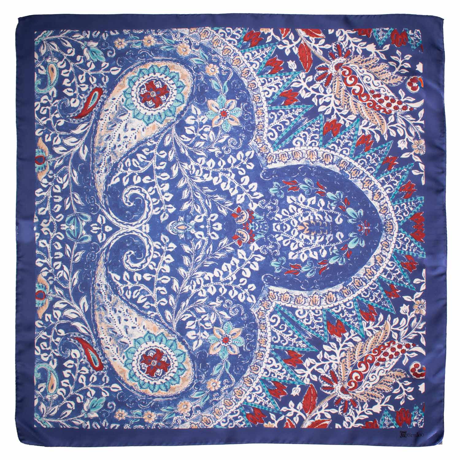 Foulard Vintage di Seta Blu Paisley Multicolor F28 Made in Italy Graffeo Cravatte