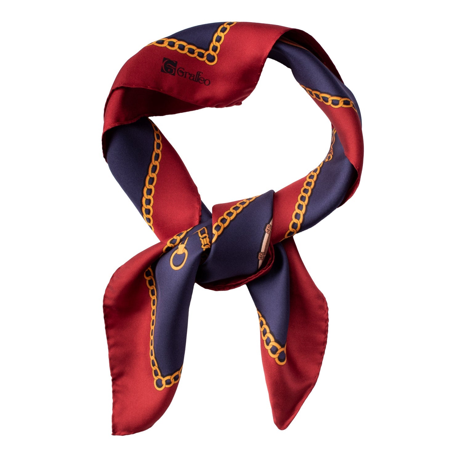 Foulard Vintage di Seta Blu Rosso Giallo Con Orologi Multicolor F30 Annodato