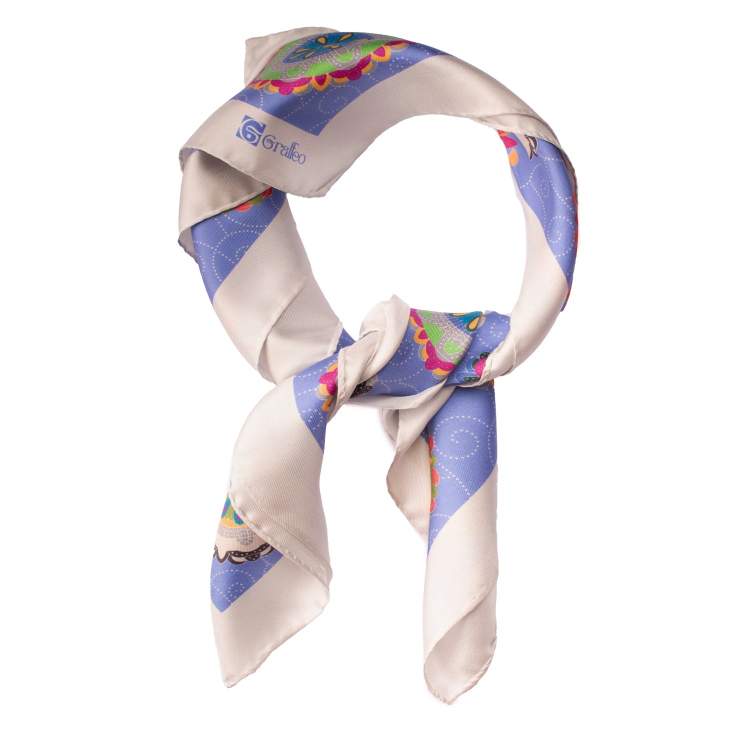 Foulard Vintage di Seta Lilla Fantasia Multicolor F34 Annodato