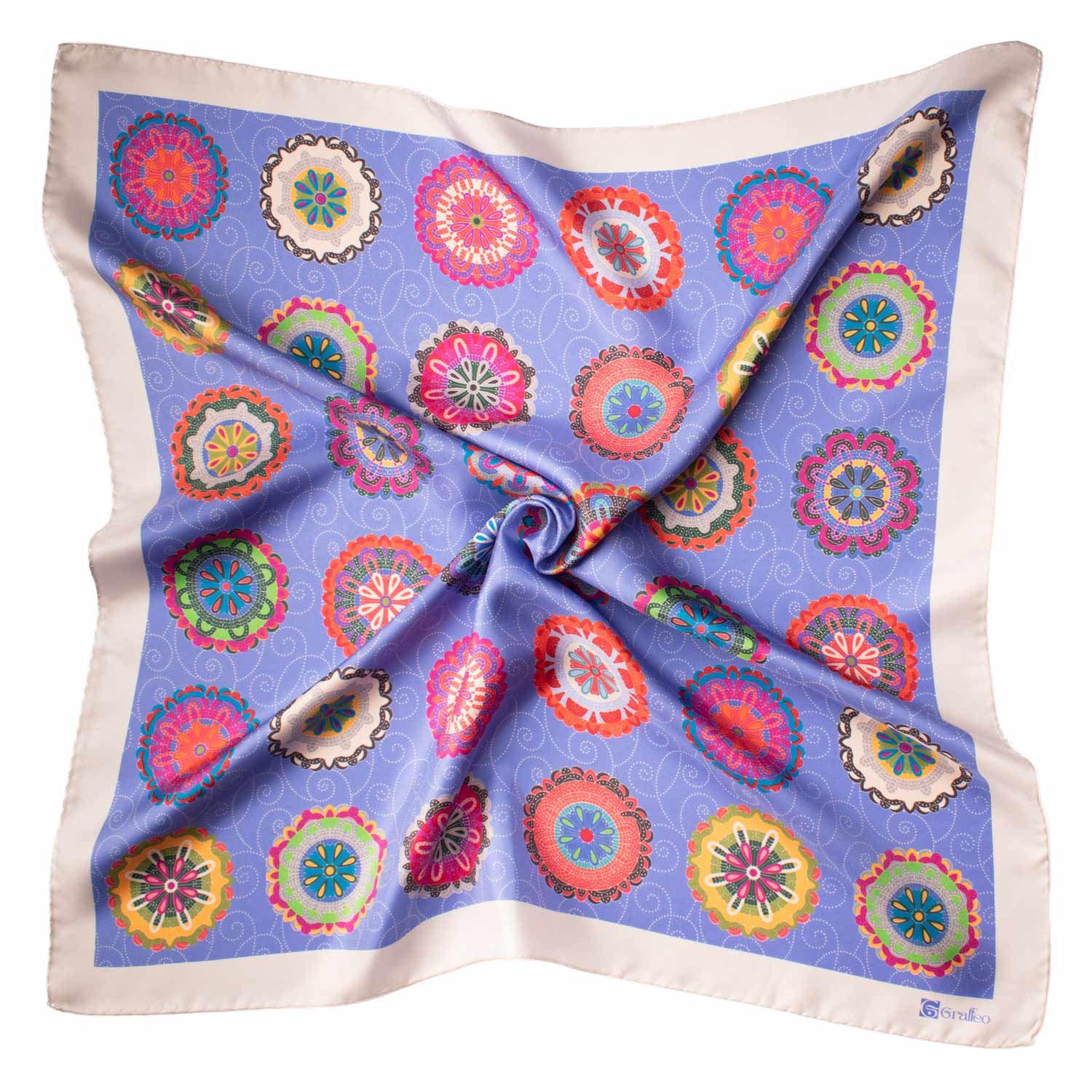 Foulard Vintage di Seta Lilla Fantasia Multicolor F34 Tessuto