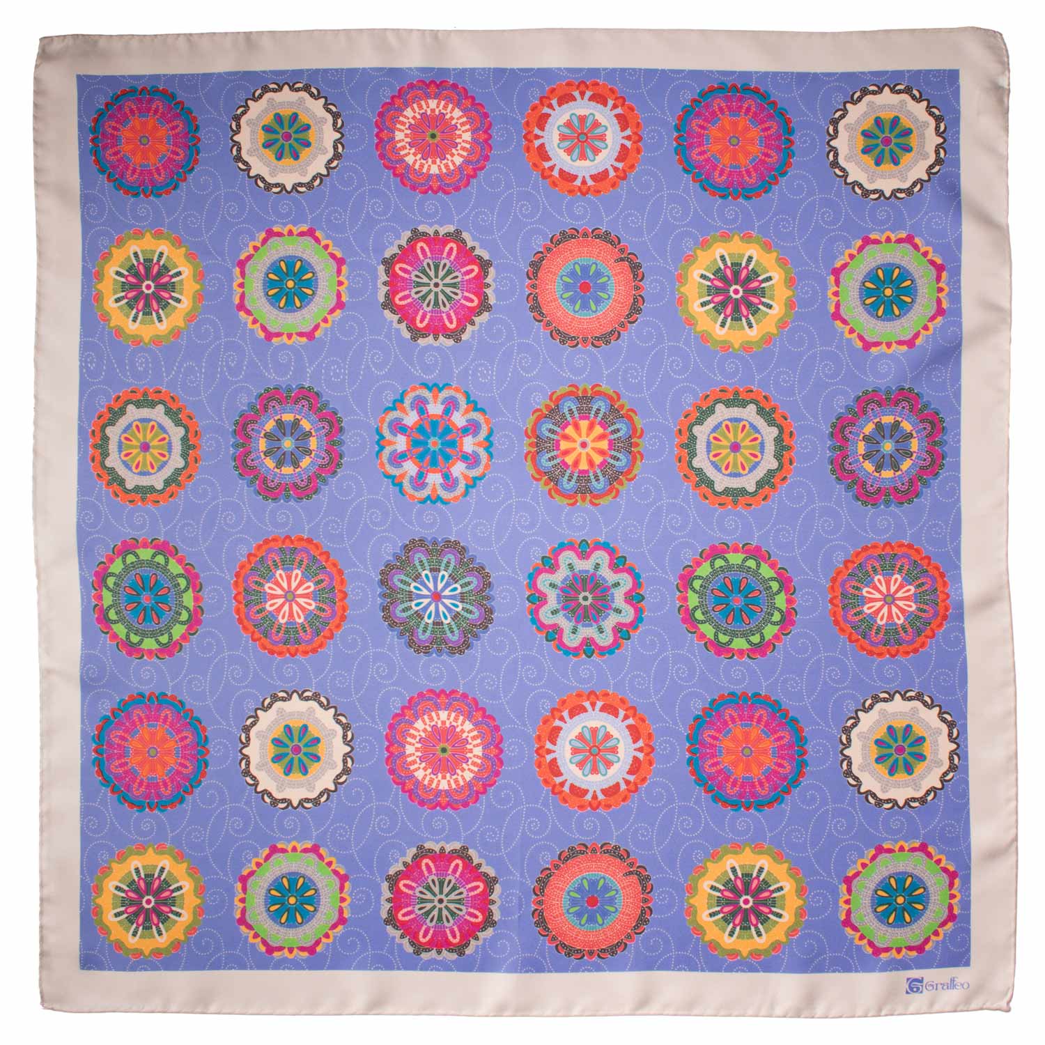 Foulard Vintage di Seta Lilla Fantasia Multicolor F34 Made in Italy Graffeo Cravatte