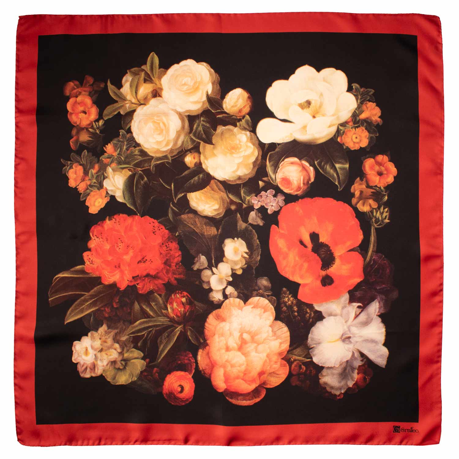 Foulard Vintage di Seta Marrone Rosso A Fiori Multicolor F44 Made in Italy Graffeo Cravatte