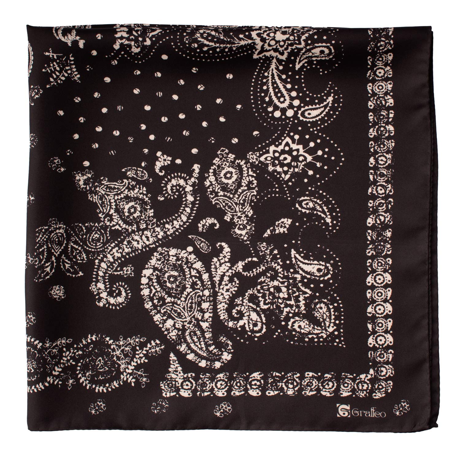 Foulard Vintage di Seta Nero Paisley Bianco F42 Dettaglio