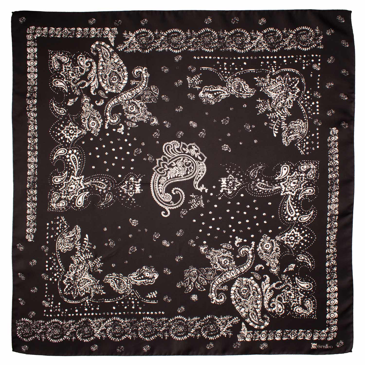 Foulard Vintage di Seta Nero Paisley Bianco F42 Made in Italy Graffeo Cravatte