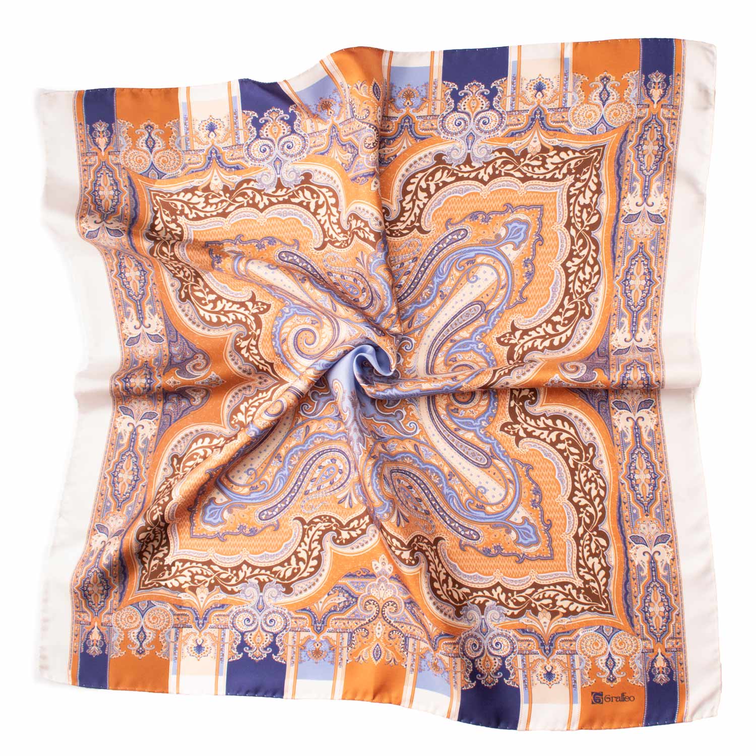 Foulard Vintage di Seta Panna Arancione Fantasia Multicolor F49 Tessuto