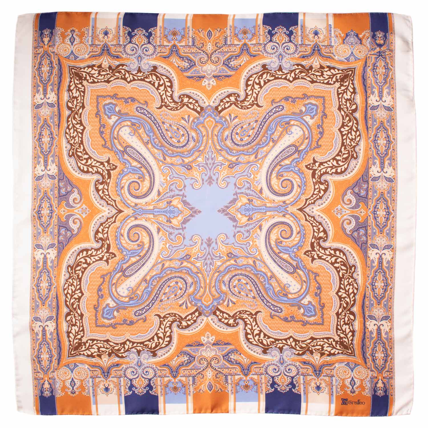 Foulard Vintage di Seta Panna Arancione Fantasia Multicolor F49 Made in Italy Graffeo Cravatte