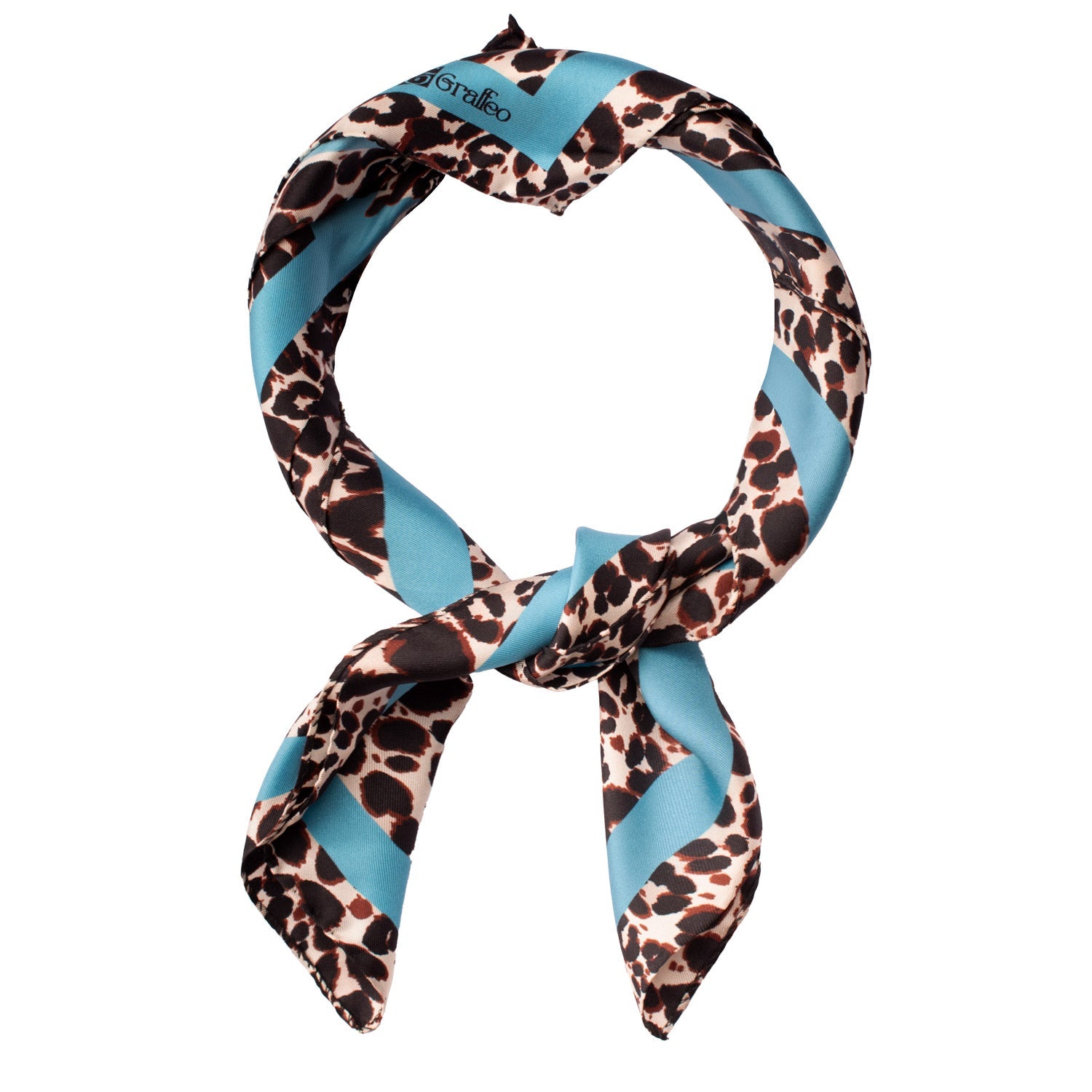 Foulard Vintage di Seta Panna Celeste Fantasia Maculata Marrone F35 Annodato