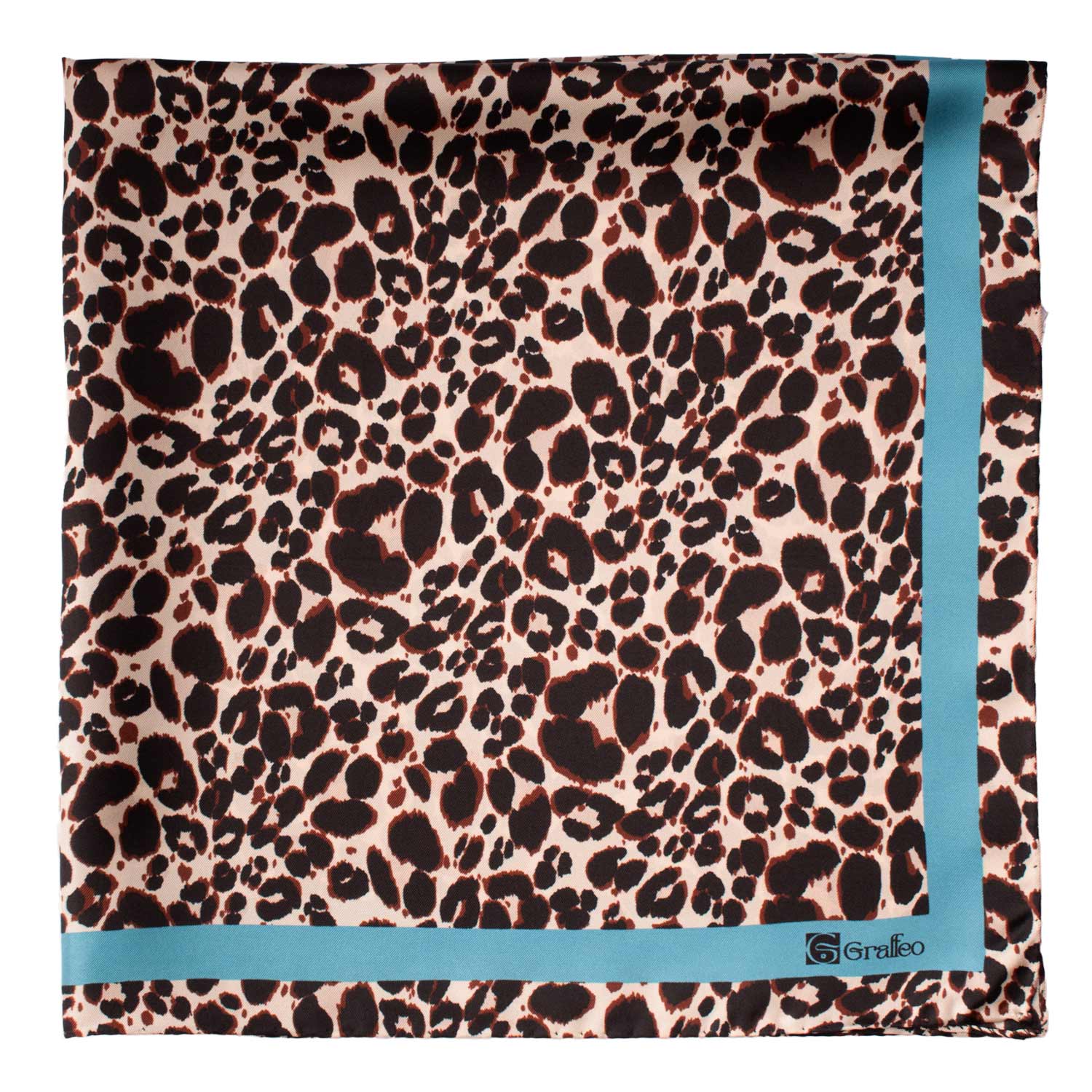 Foulard Vintage di Seta Panna Celeste Fantasia Maculata Marrone F35 Dettaglio
