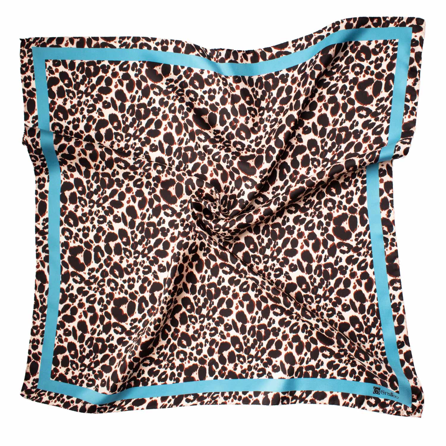 Foulard Vintage di Seta Panna Celeste Fantasia Maculata Marrone F35 Tessuto