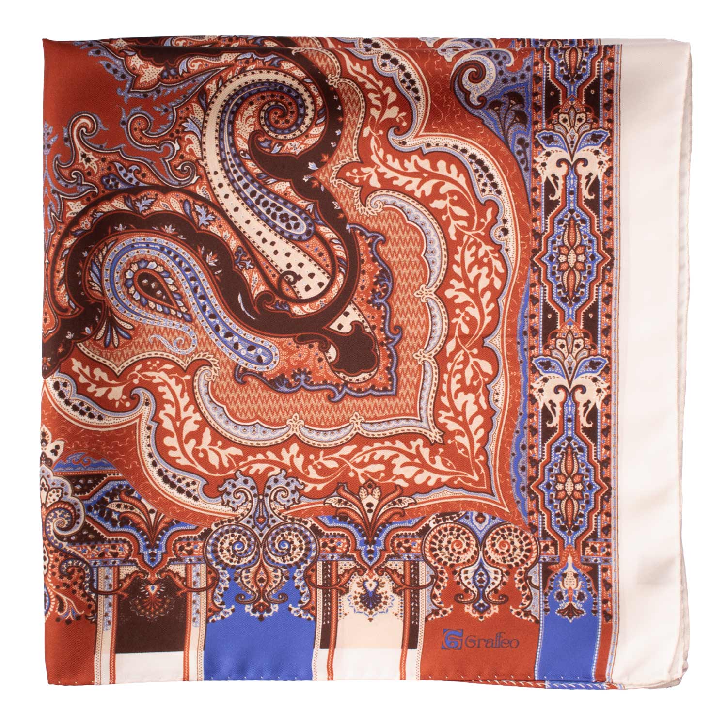 Foulard Vintage di Seta Panna Ruggine Fantasia Multicolor F48 Dettaglio