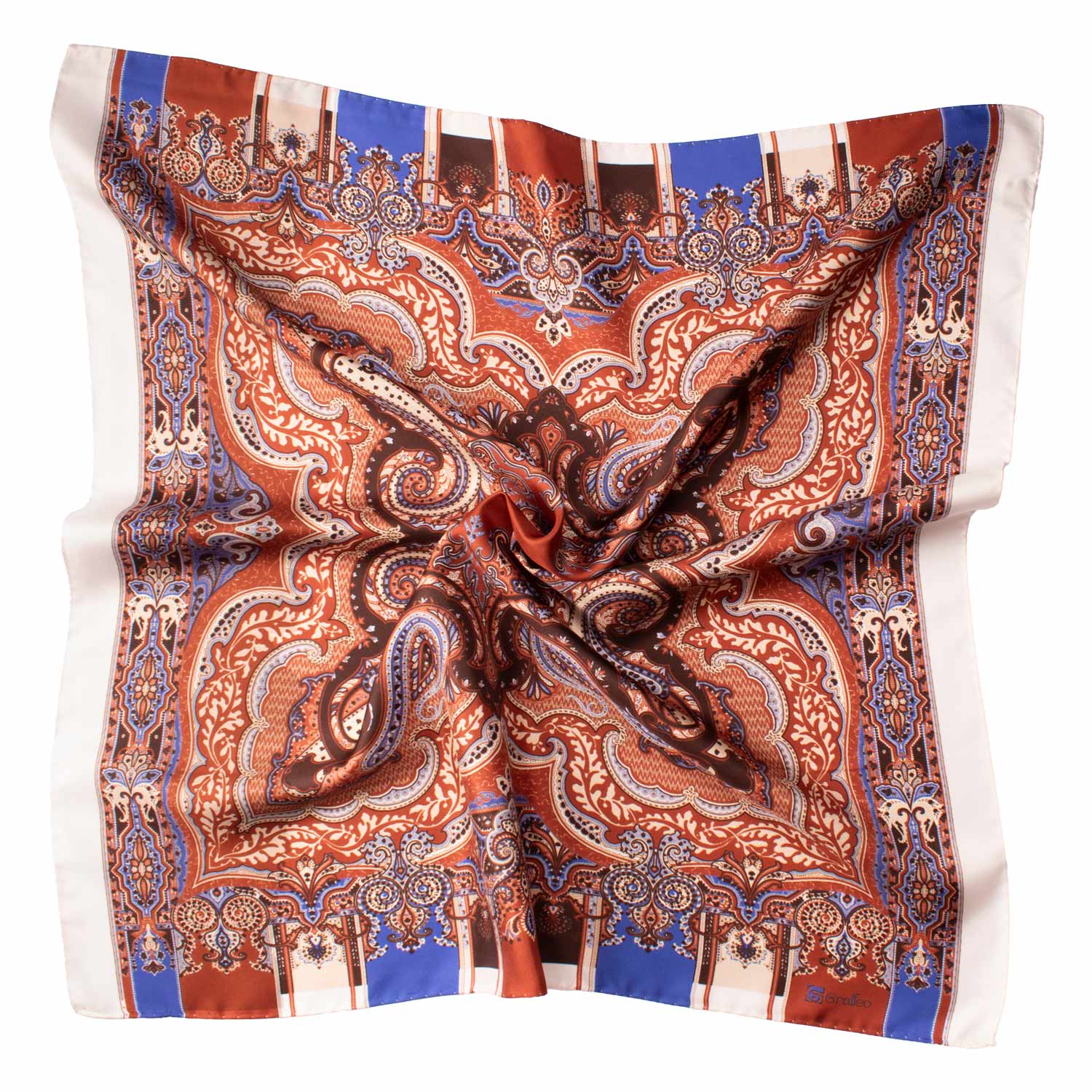 Foulard Vintage di Seta Panna Ruggine Fantasia Multicolor F48 Tessuto