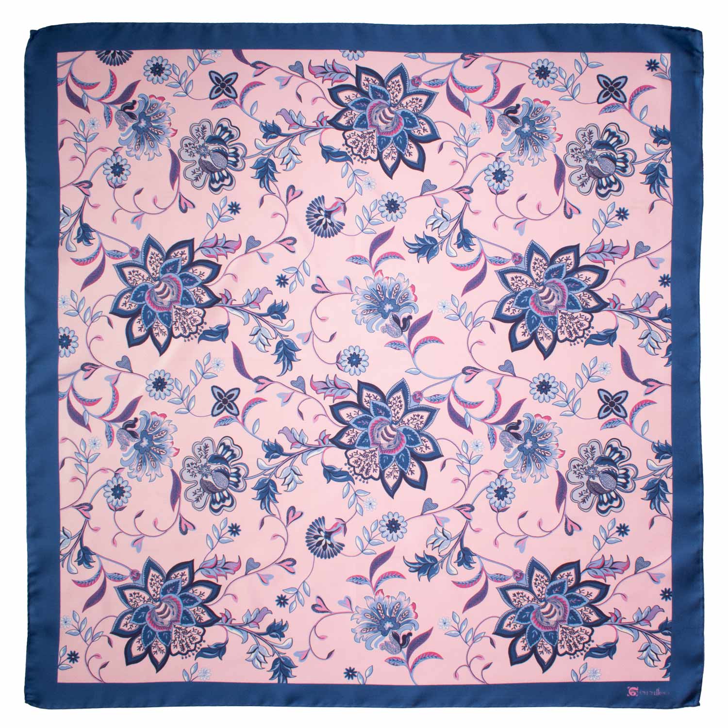 Foulard Vintage di Seta Rosa Blu A Fiori Multicolor F21 Made in Italy Graffeo Cravatte