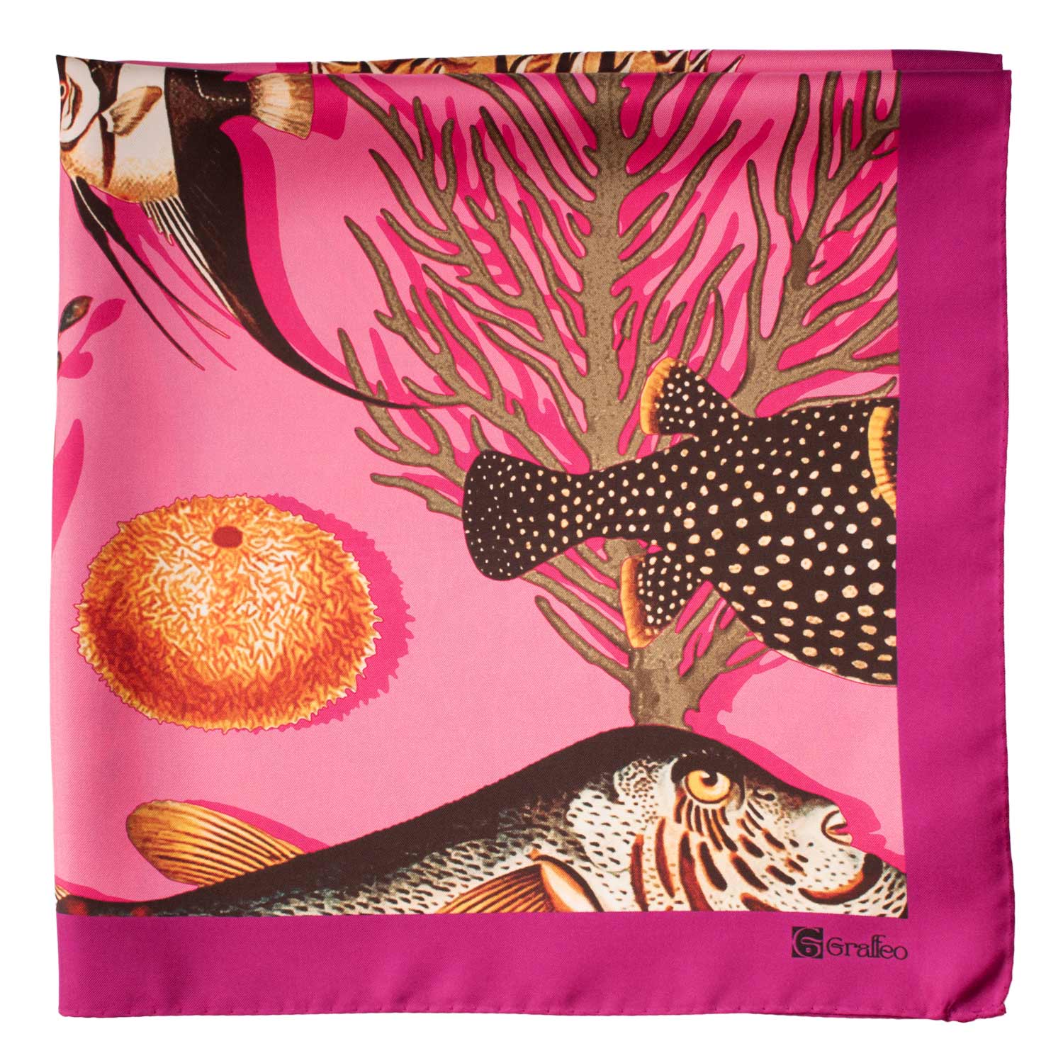 Foulard Vintage di Seta Rosa Fucsia Con Animali Multicolor F24 Dettaglio