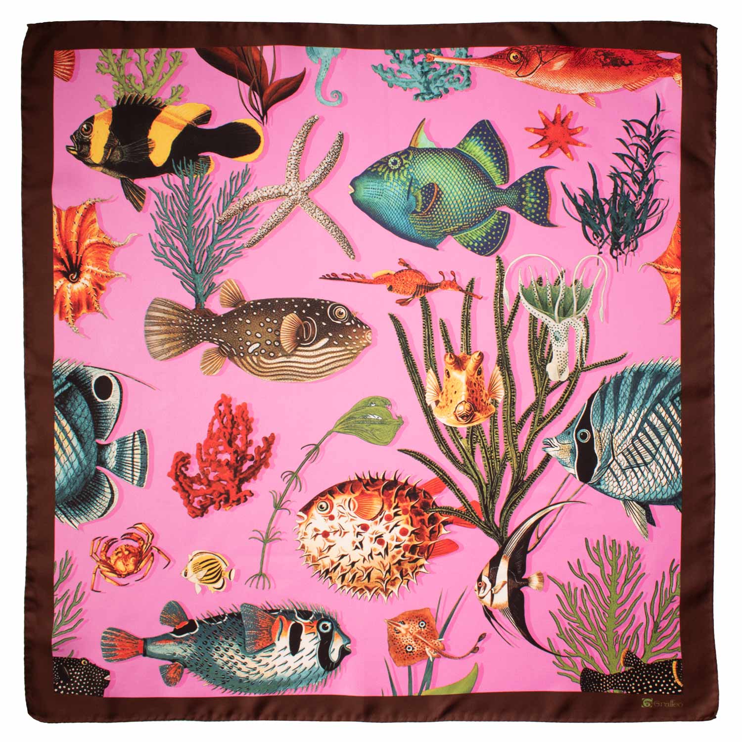 Foulard Vintage di Seta Rosa Marrone Con Animali Multicolor F26 Made in Italy Graffeo Cravatte