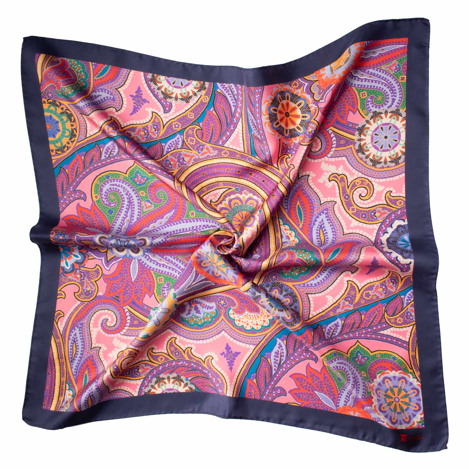 Foulard Vintage di Seta Rosa Viola Scuro Paisley Multicolor F33 Tessuto