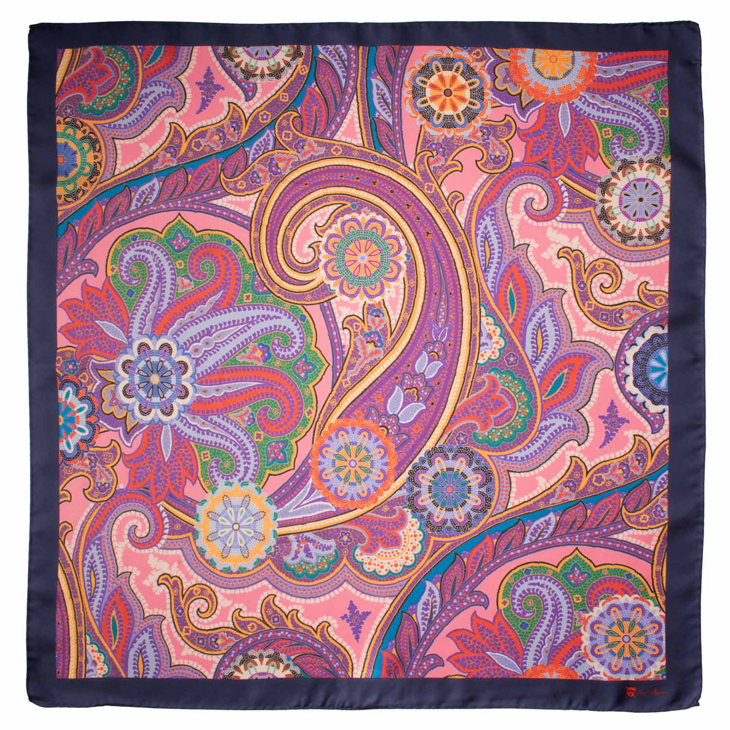 Foulard Vintage di Seta Rosa Viola Scuro Paisley Multicolor F33 Made in Italy Graffeo Cravatte