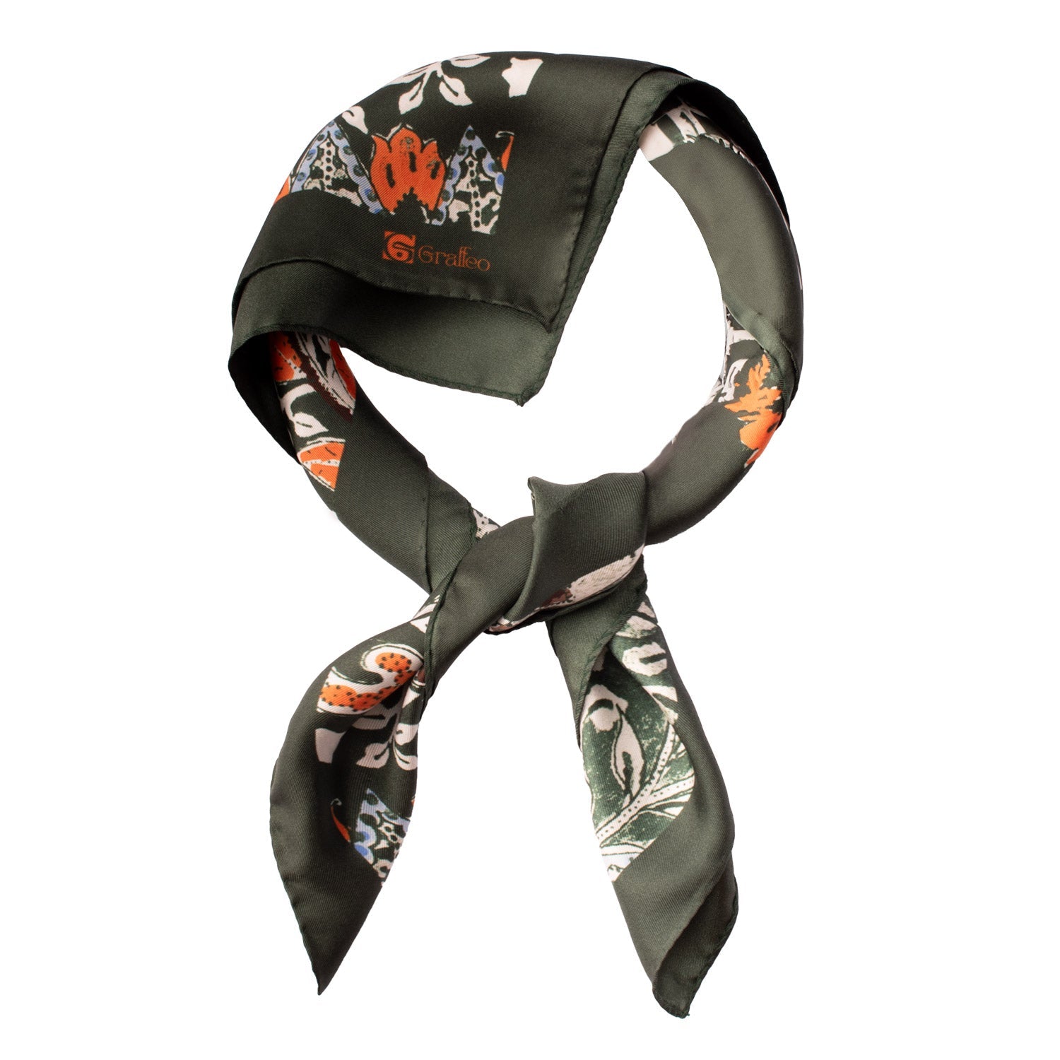 Foulard Vintage di Seta Verde Paisley Multicolor F27 Annodato