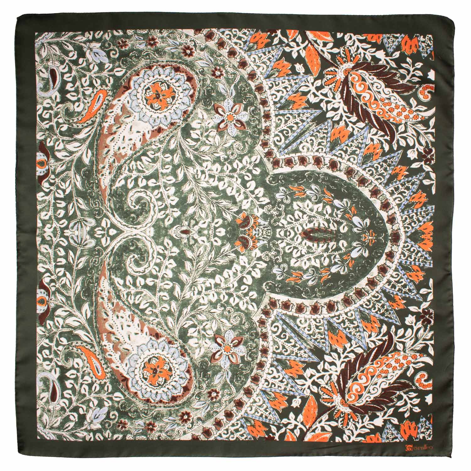 Foulard Vintage di Seta Verde Paisley Multicolor F27 Made in Italy Graffeo Cravatte