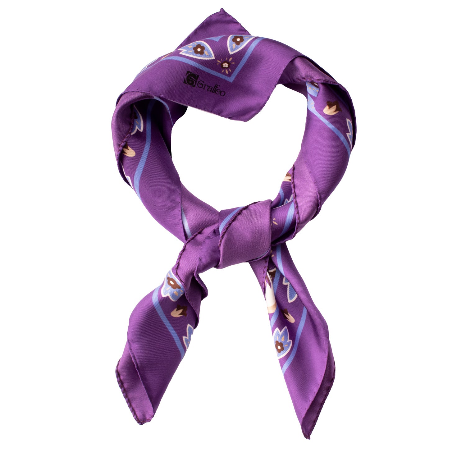 Foulard Vintage di Seta Viola A Fiori Multicolor F43 Annodato