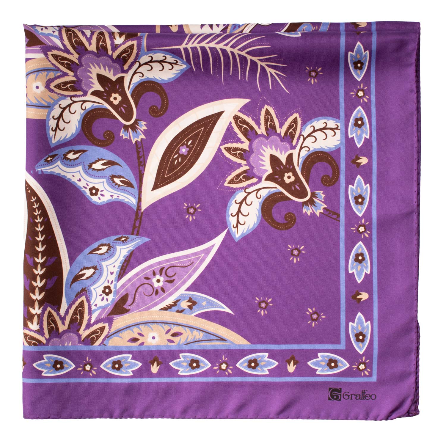 Foulard Vintage di Seta Viola A Fiori Multicolor F43 Dettaglio