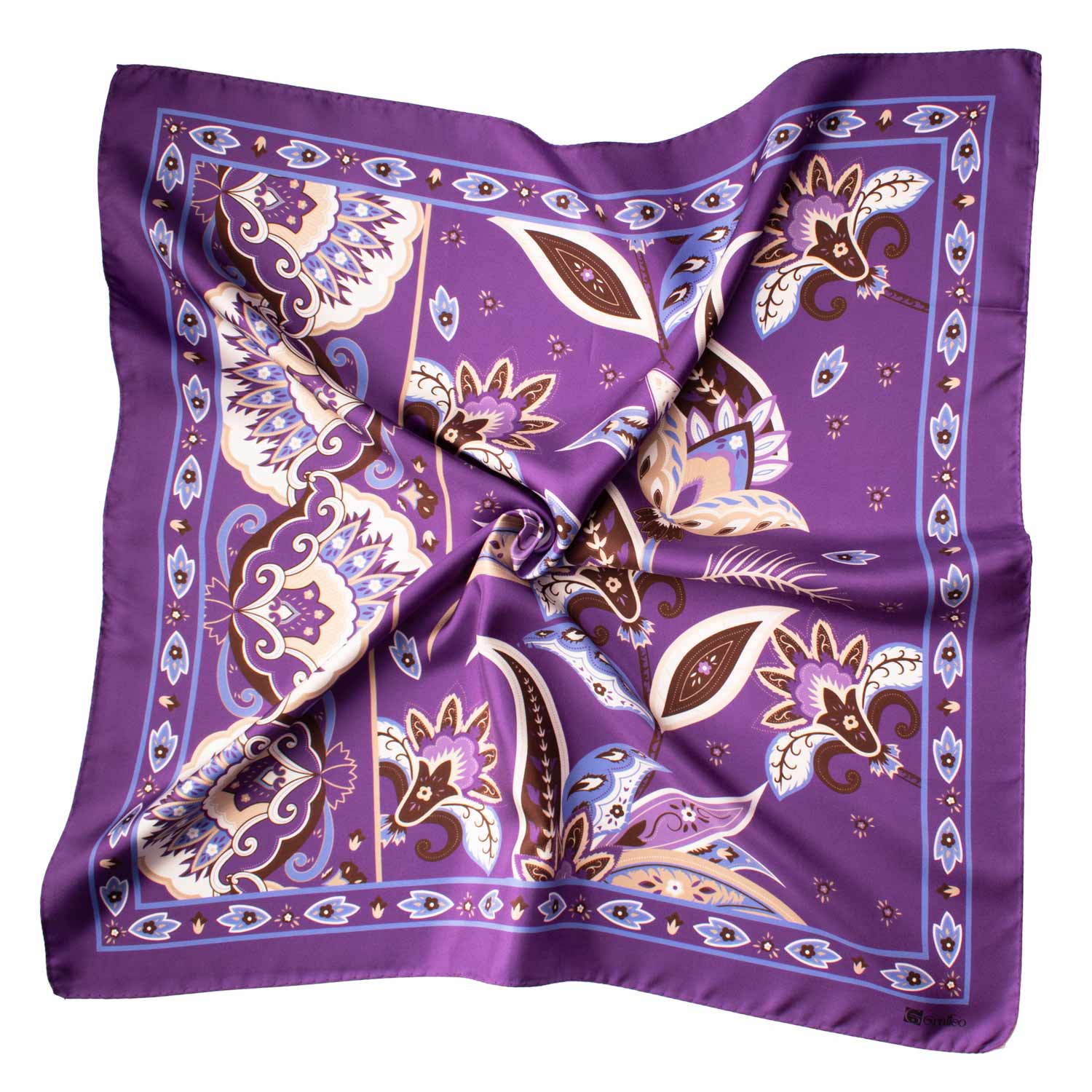 Foulard Vintage di Seta Viola A Fiori Multicolor F43 Tessuto