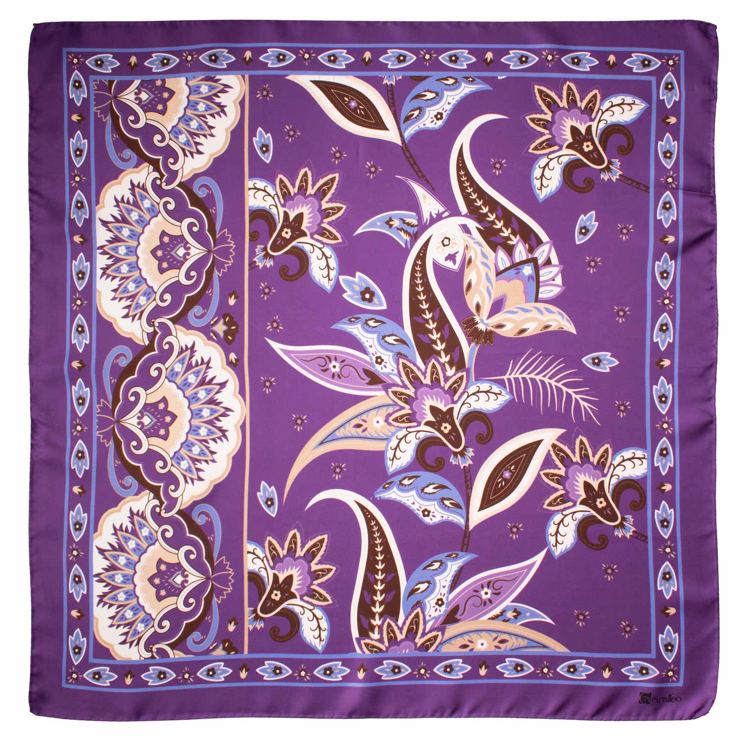 Foulard Vintage di Seta Viola A Fiori Multicolor F43 Made in Italy Graffeo Cravatte