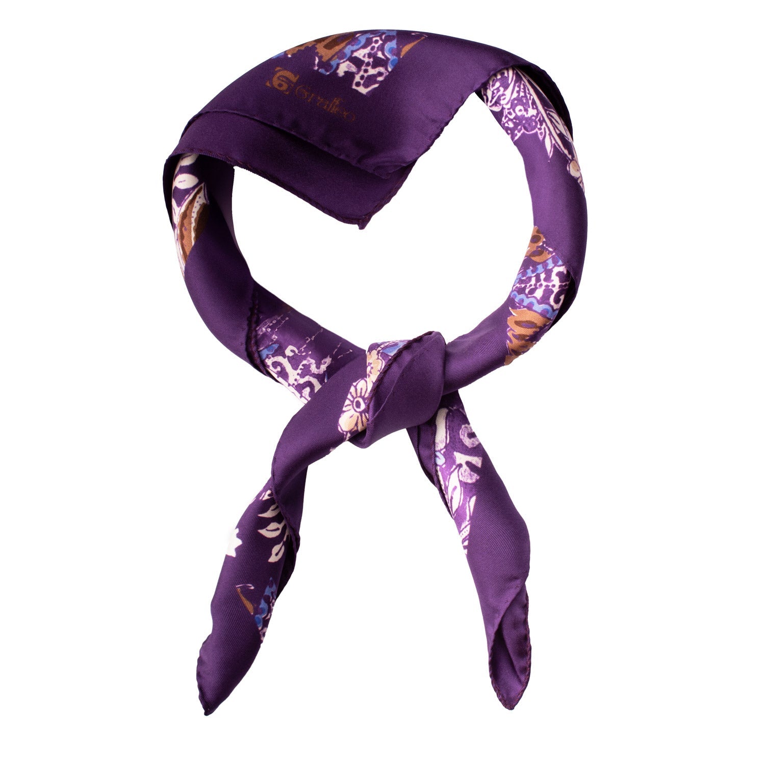 Foulard Vintage di Seta Viola Paisley Multicolor F29 Annodato