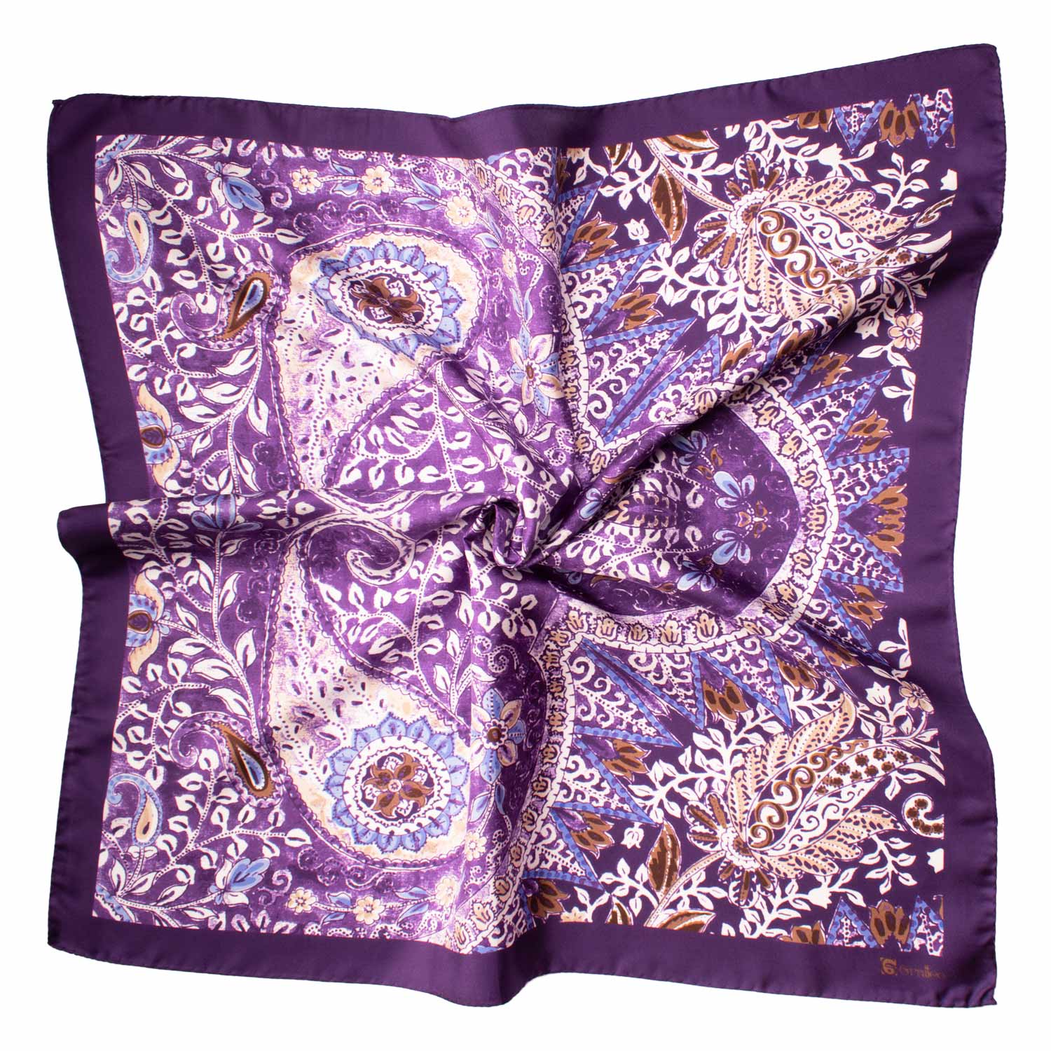 Foulard Vintage di Seta Viola Paisley Multicolor F29 Tessuto