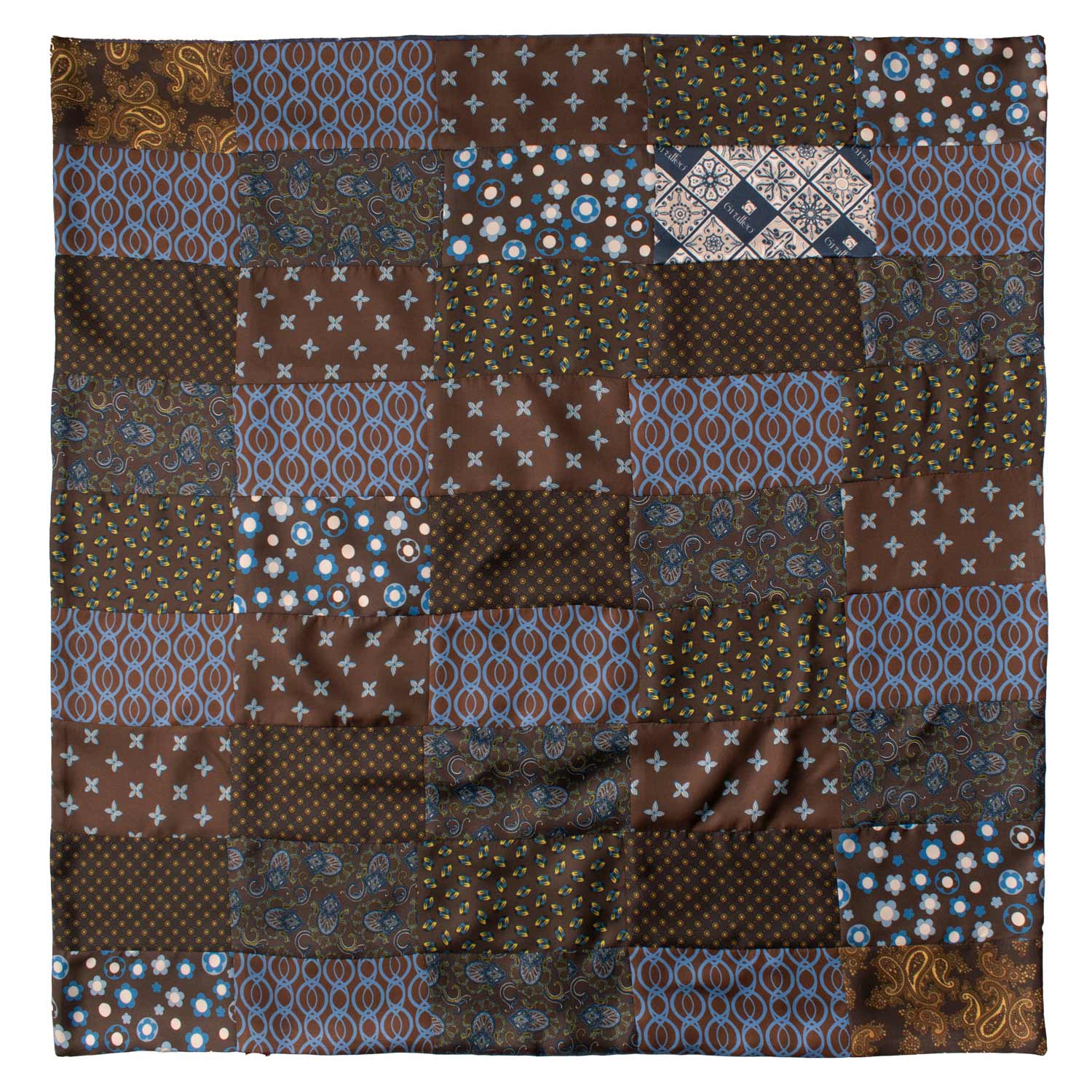 Foulard di Seta Marrone Vintage Patchwork Fantasia Multicolor FP61 Made in Italy Graffeo Cravatte