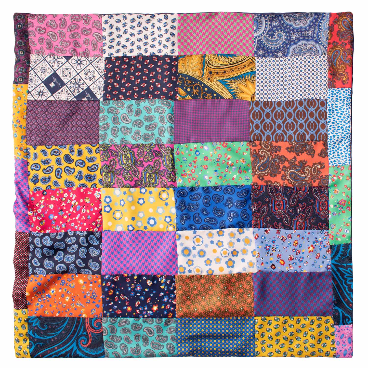 Foulard di Seta Vintage Patchwork Fantasia Multicolor FP60 Made in Italy Graffeo Cravatte