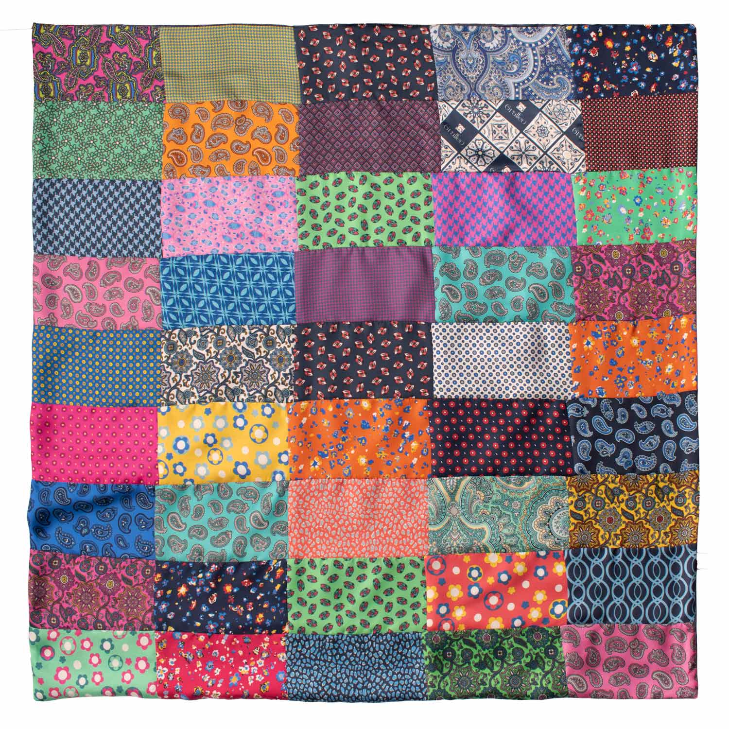 Foulard di Seta Vintage Patchwork Fantasia Multicolor FP62 Made in Italy Graffeo Cravatte