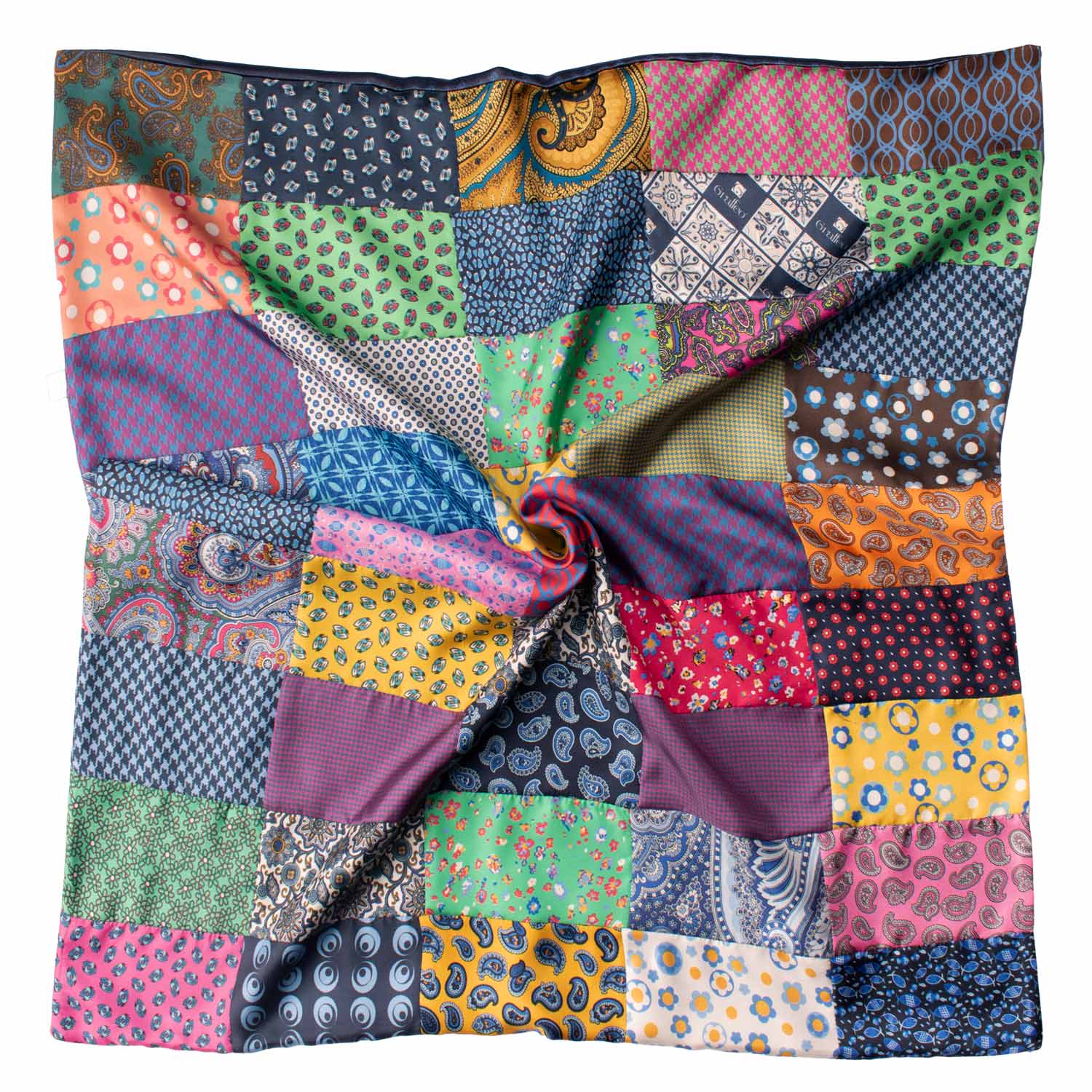 Foulard di Seta Vintage Patchwork Fantasia Multicolor FP67 Made in Italy Graffeo Cravatte Tessuto