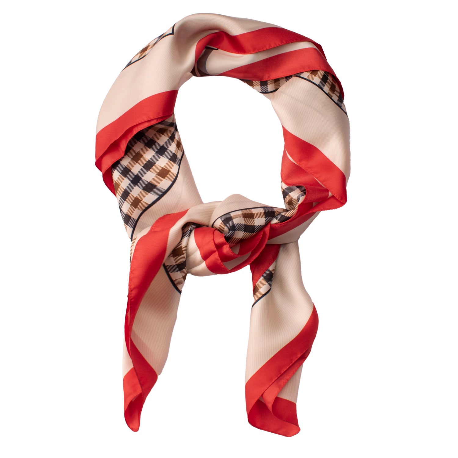 Foulard di Seta a Quadri Beige Blu Marrone Rosso Made in Italy Graffeo Cravatte Annodato