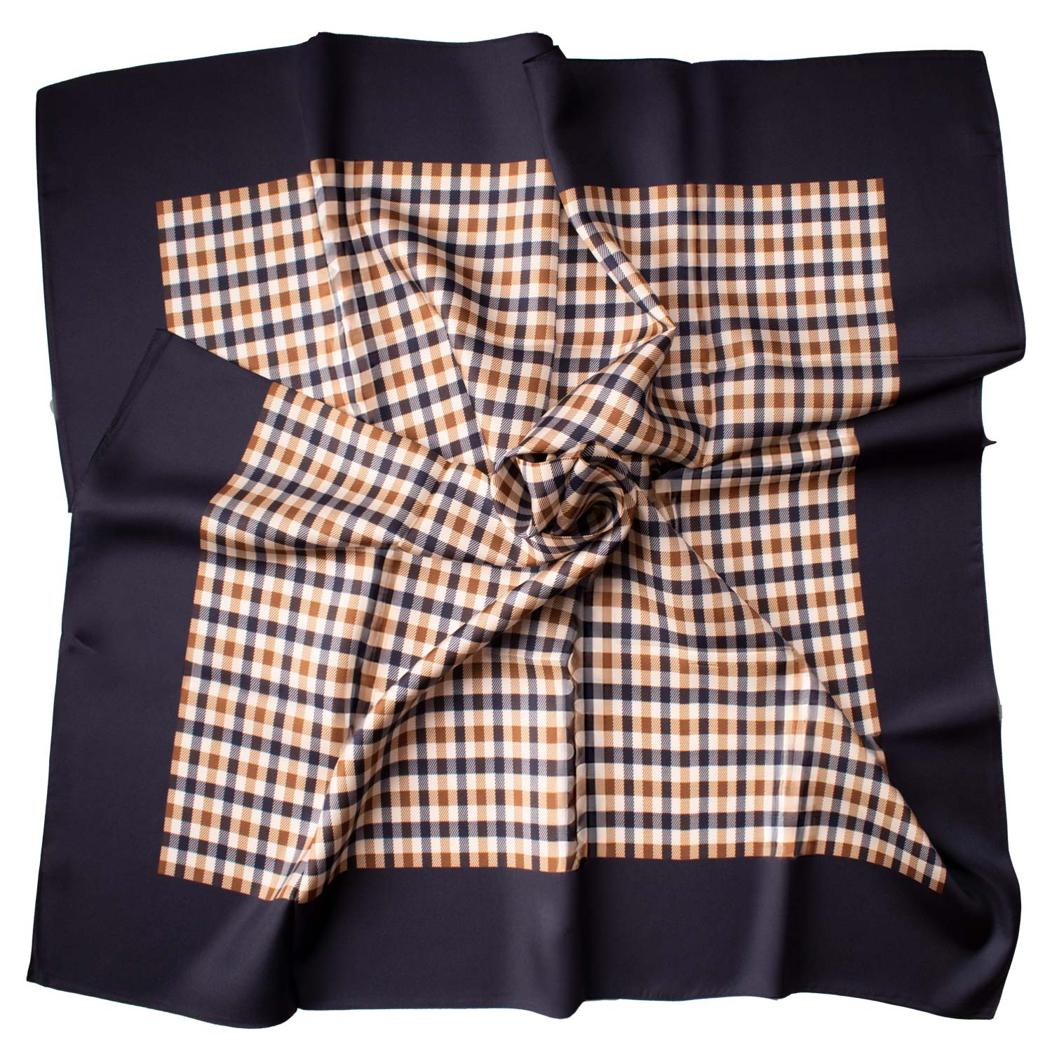 Foulard di Seta a Quadri Blu Beige Marrone Made in Italy Graffeo Cravatte Tessuto