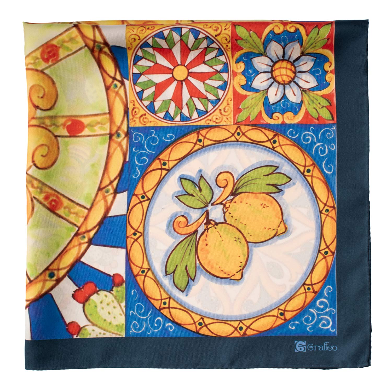 Foulard di Seta con Maioliche Disegni Siciliani F37 Dettaglio