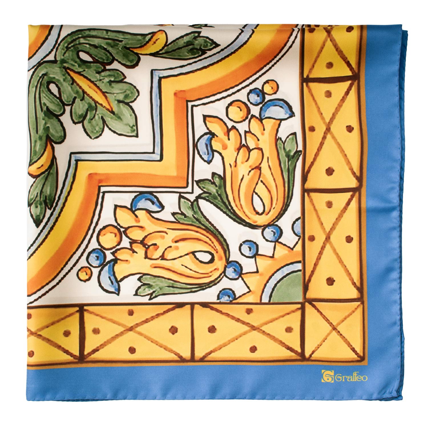 Foulard di Seta con Maioliche Disegni Siciliani F38 Dettaglio