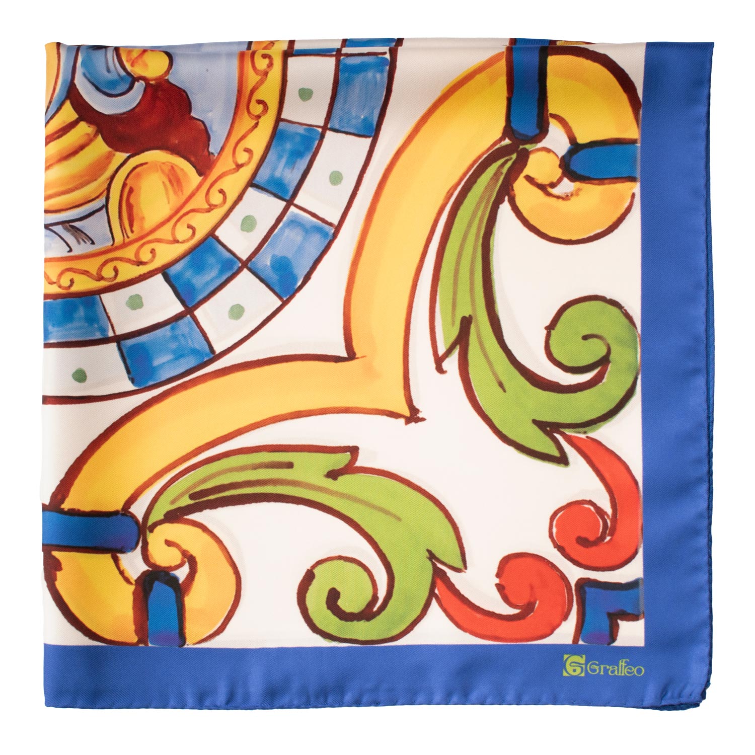 Foulard di Seta con Maioliche Disegni Siciliani Pupo F40 Dettaglio