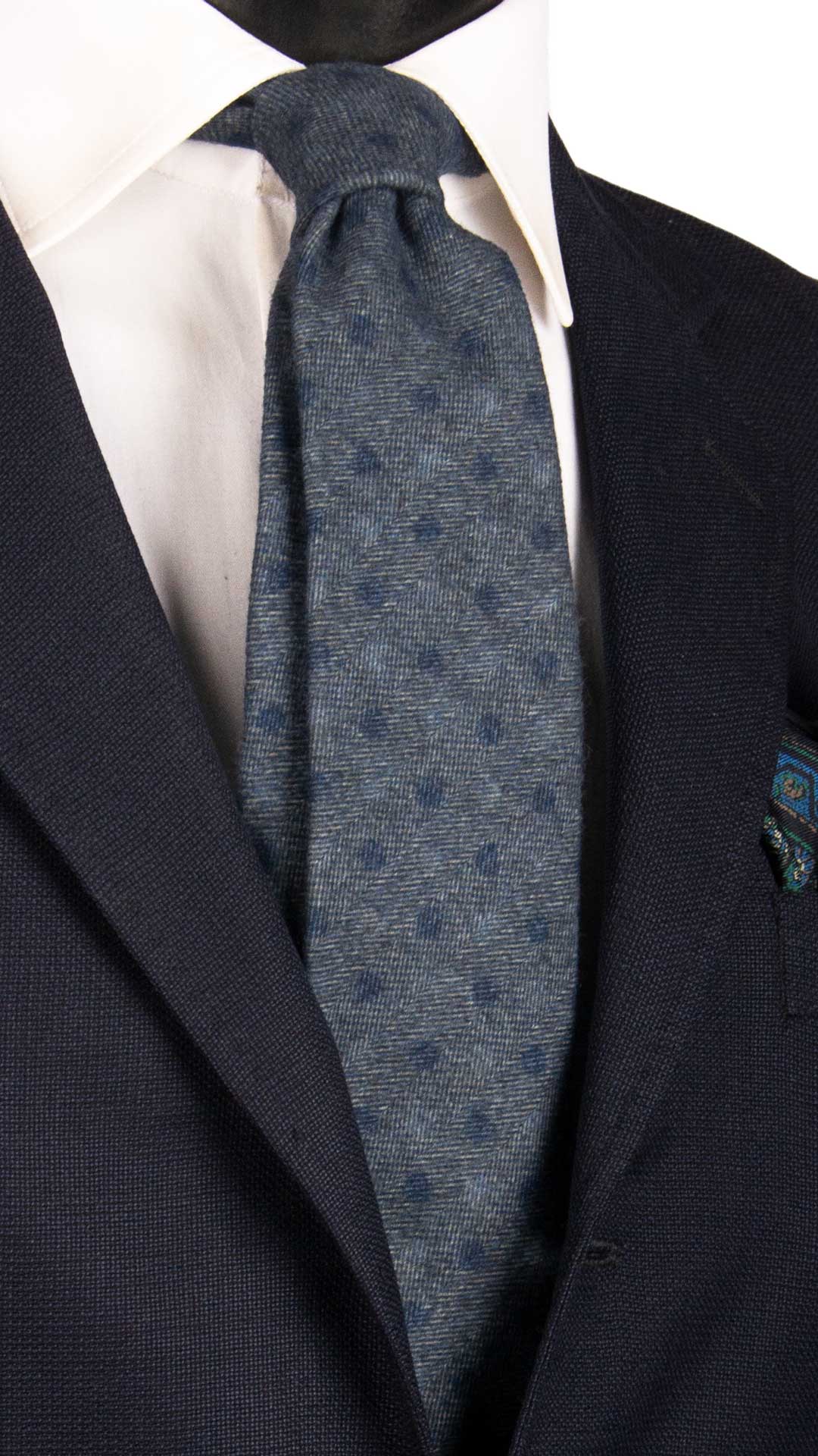Cravatta-di-Cashmere-Grigia-Blu-Avio-a-Pois-Blu- L1031