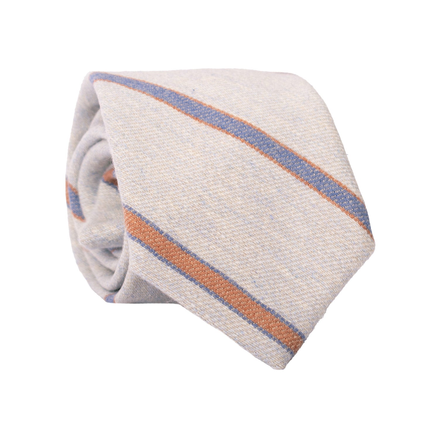 Cravatta-Regimental-in-Lana-Cashmere-Azzurra-Polvere-con-Righe-Bluette-Marrone- L969
Rotolo