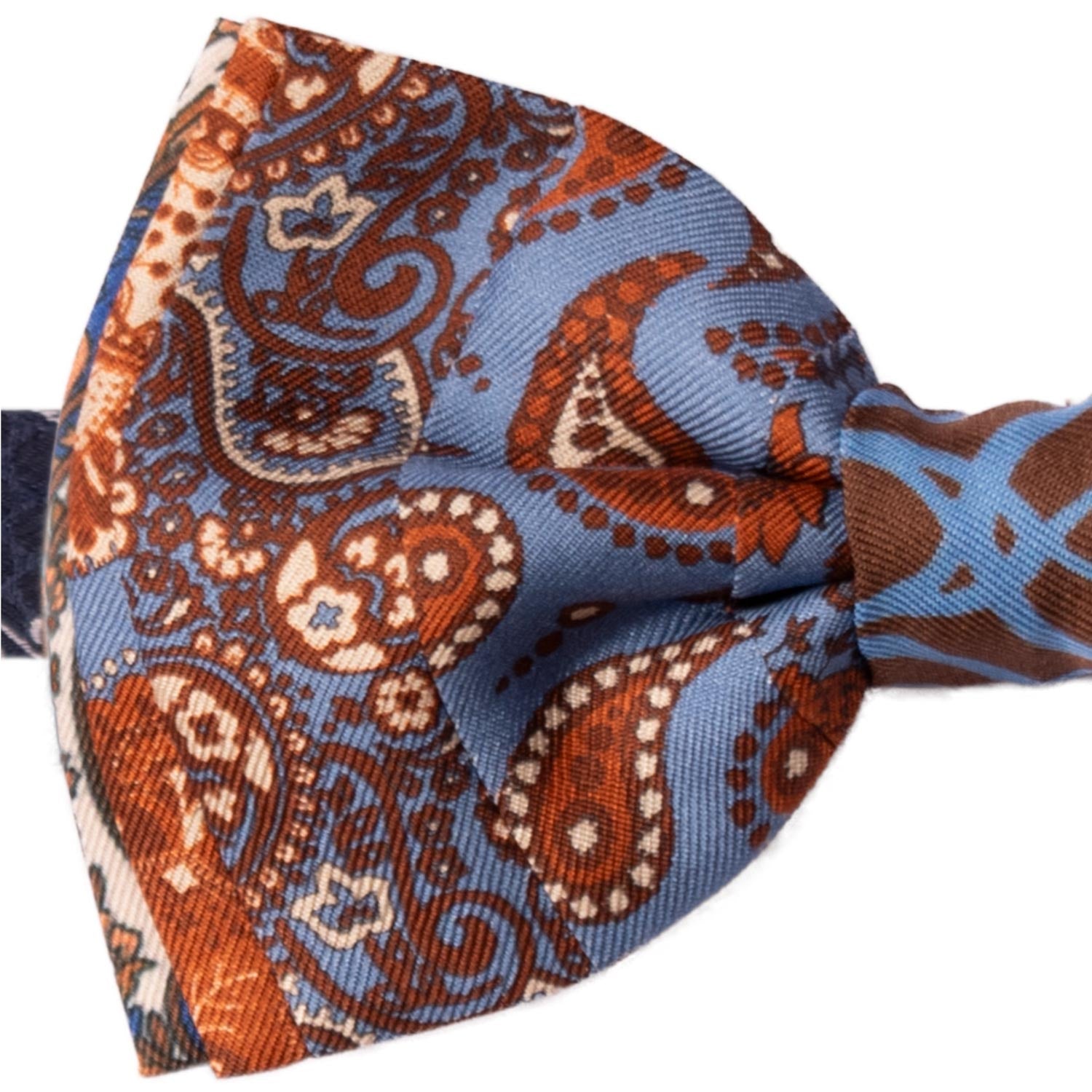 Papillon Annodato Patchwork Stampa di Seta Celeste Fantasia Multicolor PATCH1034 Made in Italy Graffeo Cravatte Dettaglio