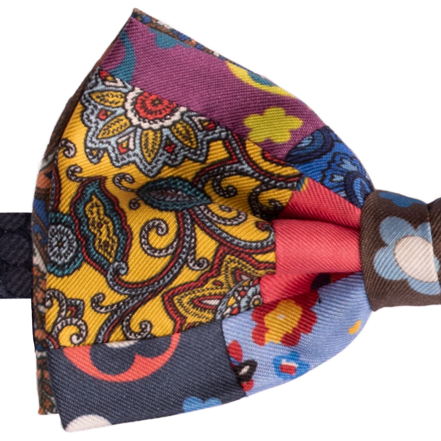 Papillon Annodato Patchwork Stampa di Seta Fantasia Multicolor PATCH1000 Dettaglio