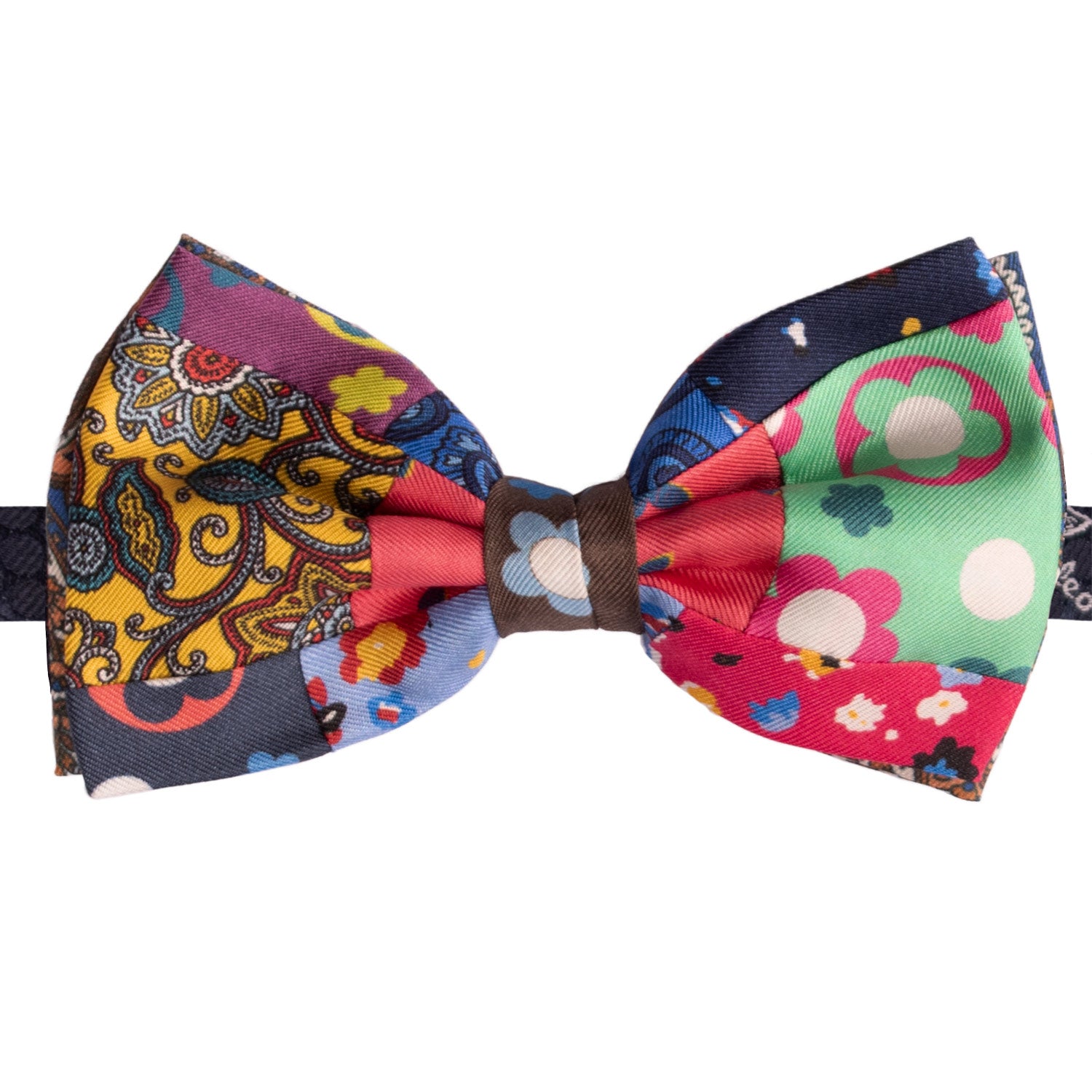 Papillon Annodato Patchwork Stampa di Seta Fantasia Multicolor PATCH1000 Made in Italy Graffeo Cravatte