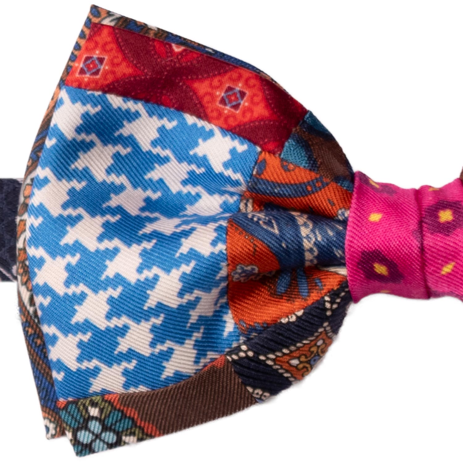 Papillon Annodato Patchwork Stampa di Seta Fantasia Multicolor PATCH1011 Made in Italy Graffeo Cravatte Dettaglio