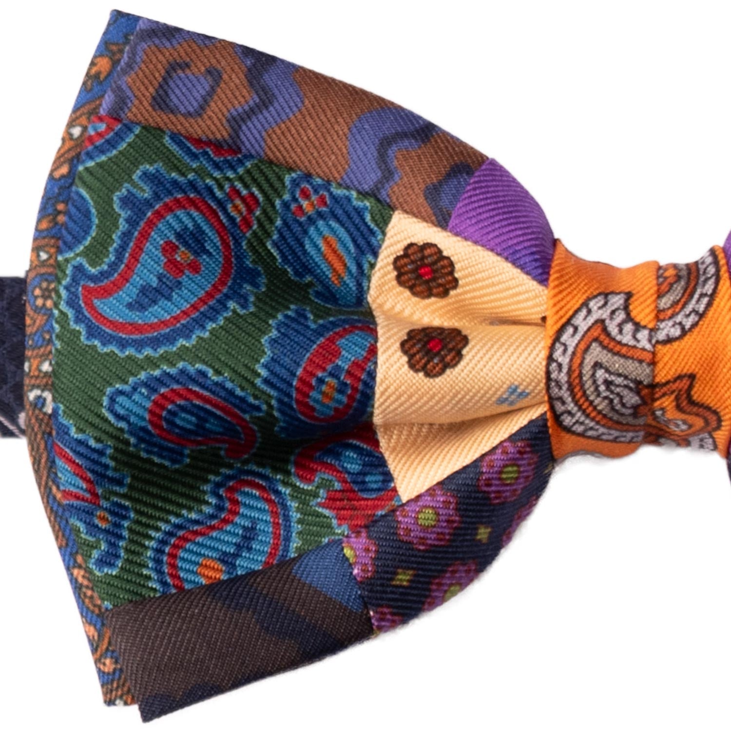 Papillon Annodato Patchwork Stampa di Seta Fantasia Multicolor PATCH1012 Made in Italy Graffeo Cravatte Dettaglio