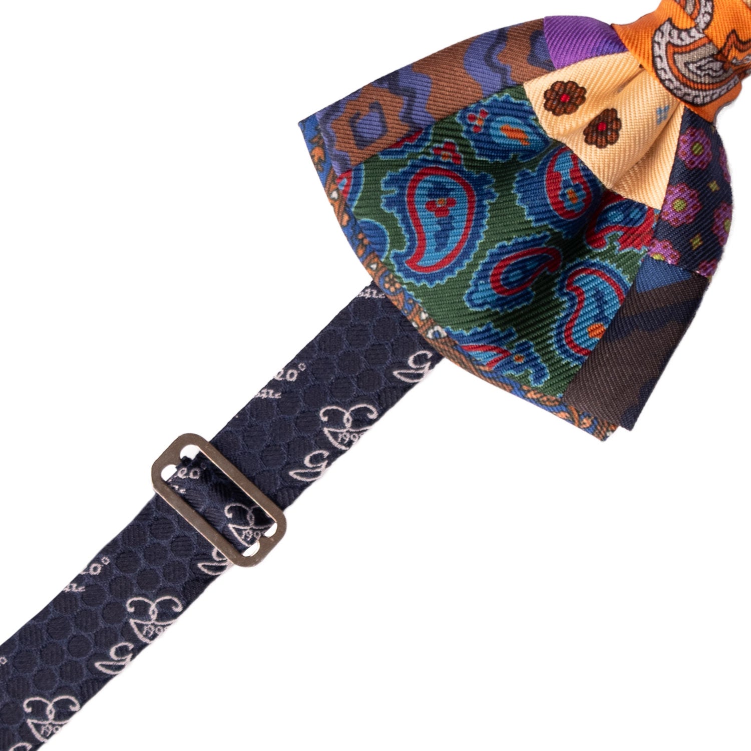 Papillon Annodato Patchwork Stampa di Seta Fantasia Multicolor PATCH1012 Made in Italy Graffeo Cravatte Pre-Tied