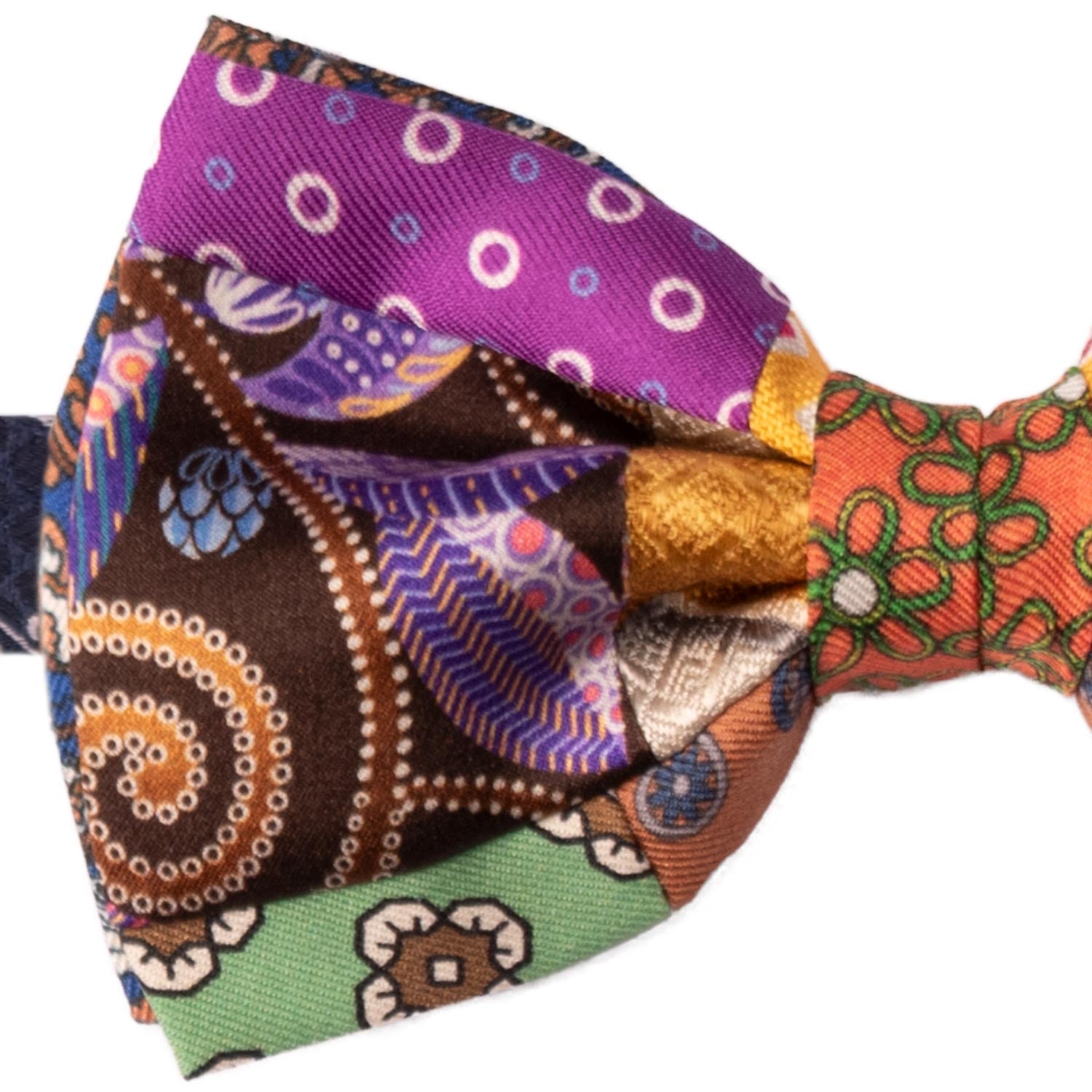 Papillon Annodato Patchwork Stampa di Seta Fantasia Multicolor PATCH1013 Made in Italy Graffeo Cravatte Dettaglio