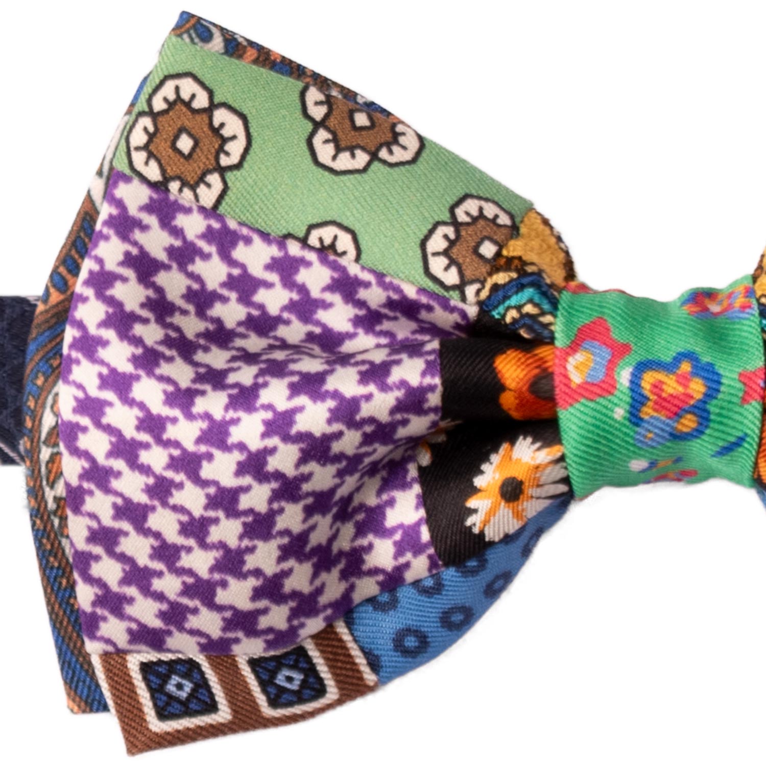 Papillon Annodato Patchwork Stampa di Seta Fantasia Multicolor PATCH1015 Made in Italy Graffeo Cravatte Dettaglio