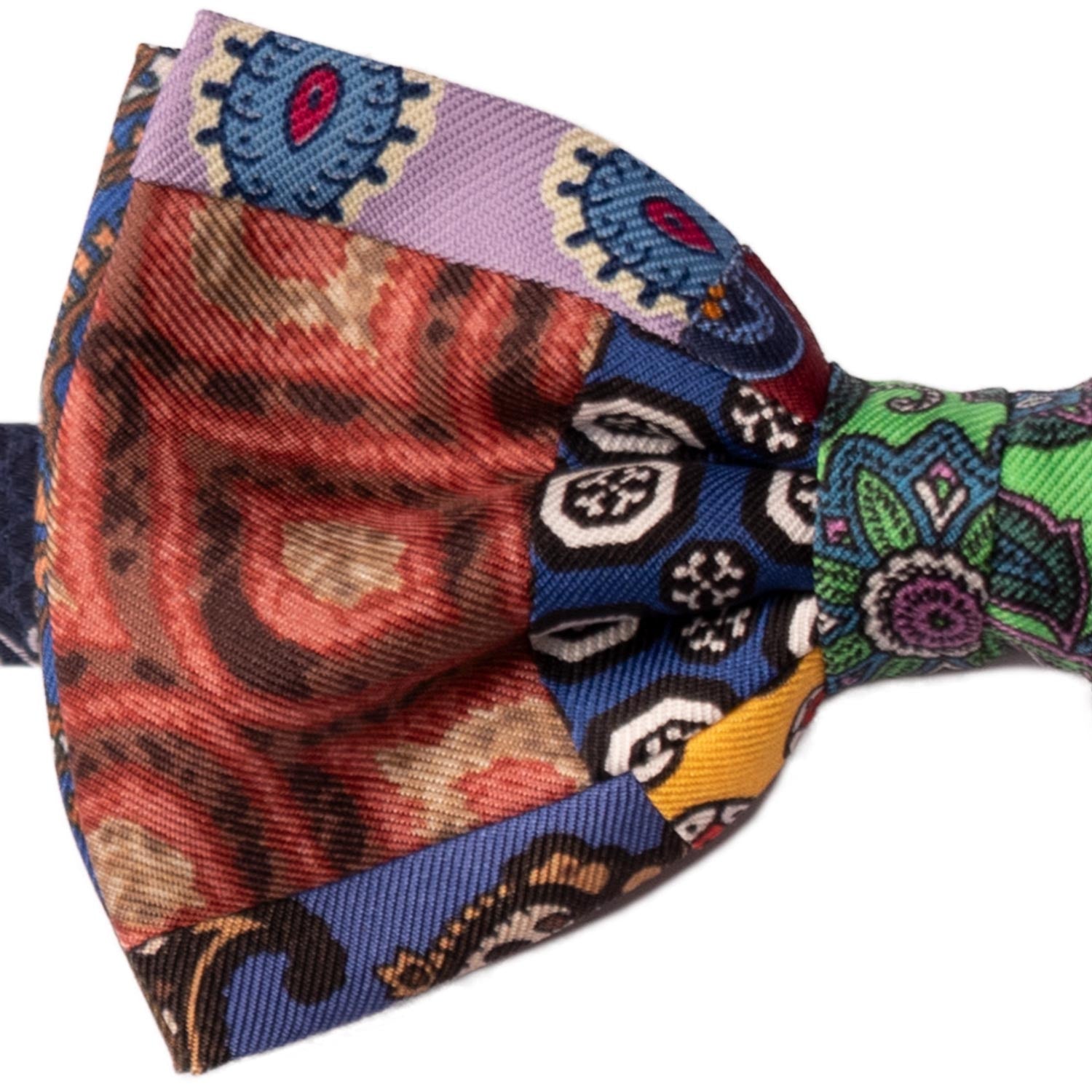 Papillon Annodato Patchwork Stampa di Seta Fantasia Multicolor PATCH1016 Made in Italy Graffeo Cravatte Dettaglio