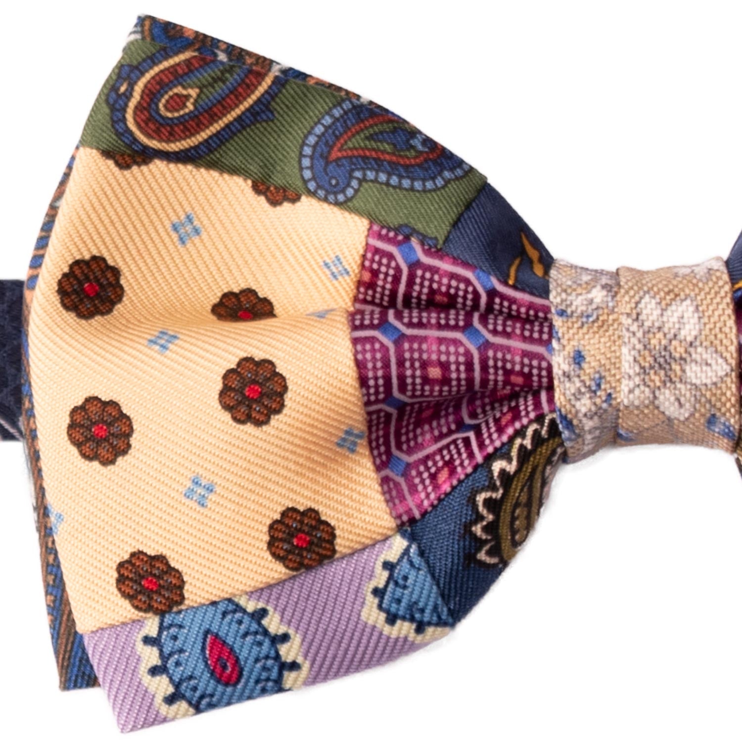 Papillon Annodato Patchwork Stampa di Seta Fantasia Multicolor PATCH1022 Made in Italy Graffeo Cravatte Dettaglio
