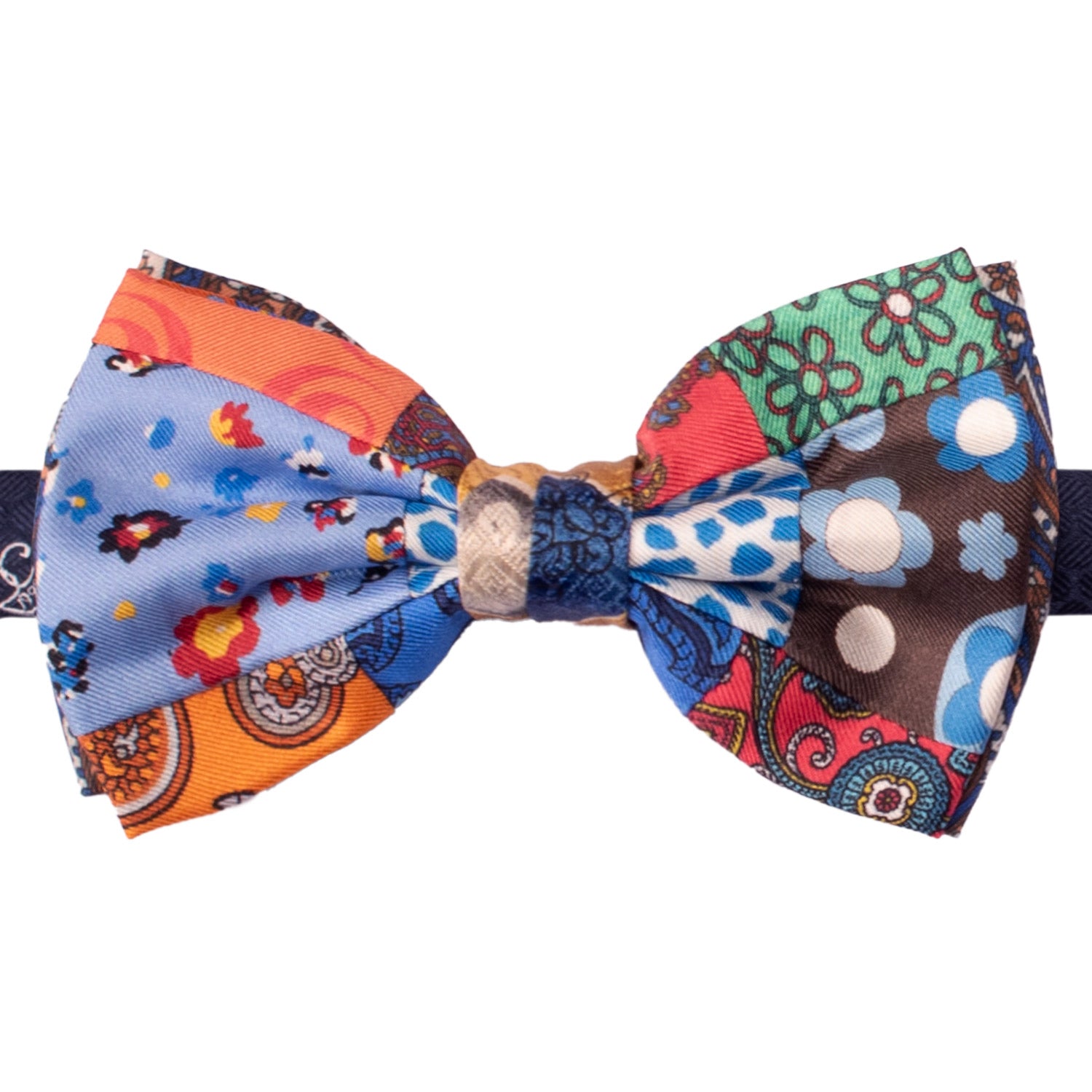 Papillon Annodato Patchwork Stampa di Seta Fantasia Multicolor PATCH1040 Made in Italy Graffeo Cravatte